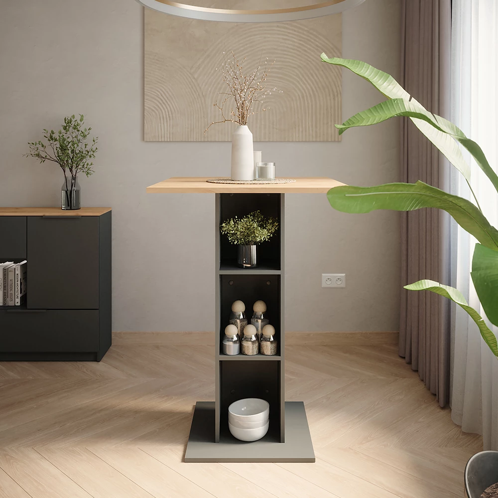 Bartisch in Goldkraft Eiche/Anthrazit auf weißem Hintergrund