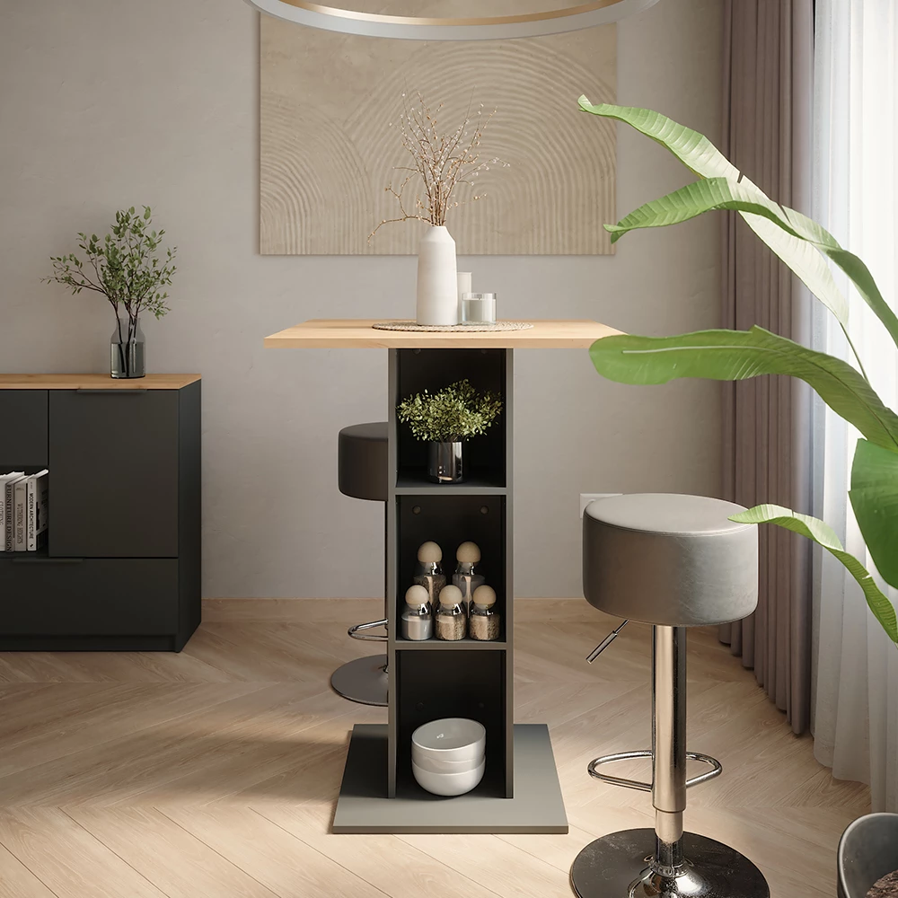 Bartisch-Set in Anthrazit auf weißem Hintergrund