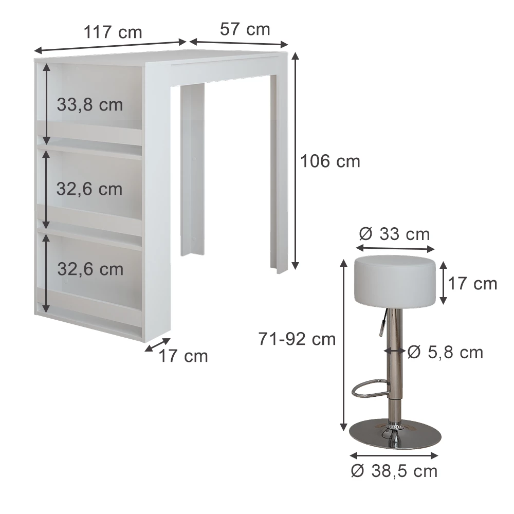 Bartisch-Set in Weiß auf weißem Hintergrund