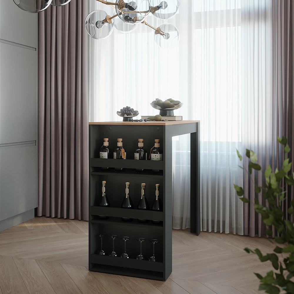 Bartisch in Goldkraft Eiche/Anthrazit auf weißem Hintergrund