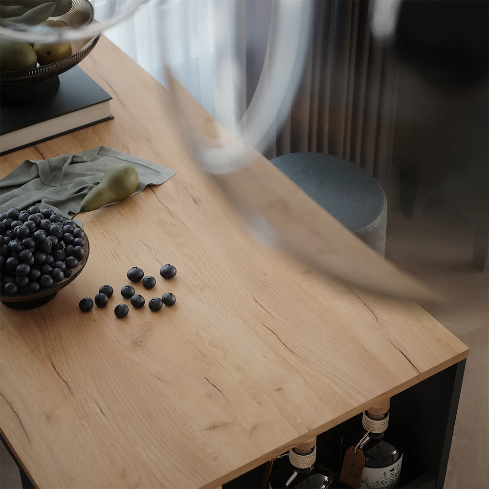 Close-up van Bartafel set in Antraciet, met ontwerp- en oppervlakte-details