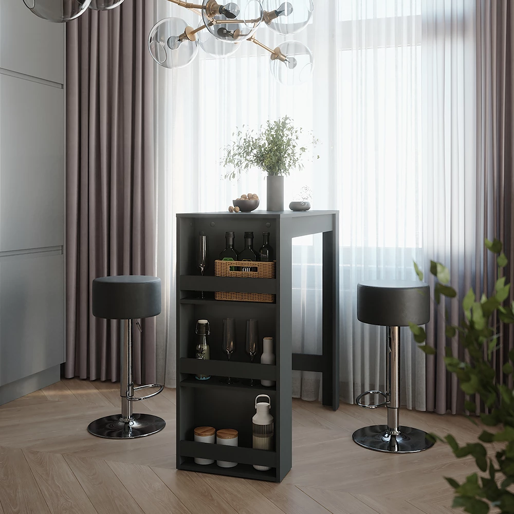 Bartisch-Set in Anthrazit auf weißem Hintergrund