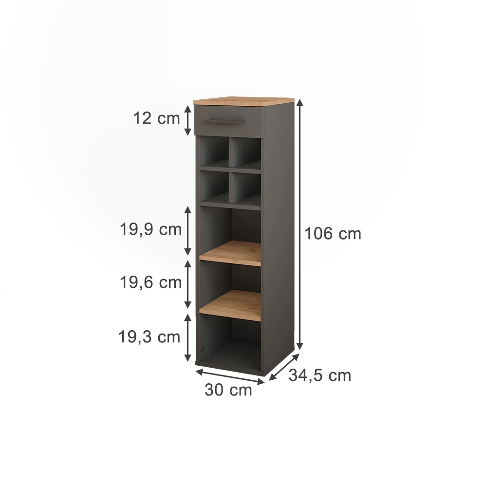 Botellero en Oro power roble/antracita sobre fondo blanco