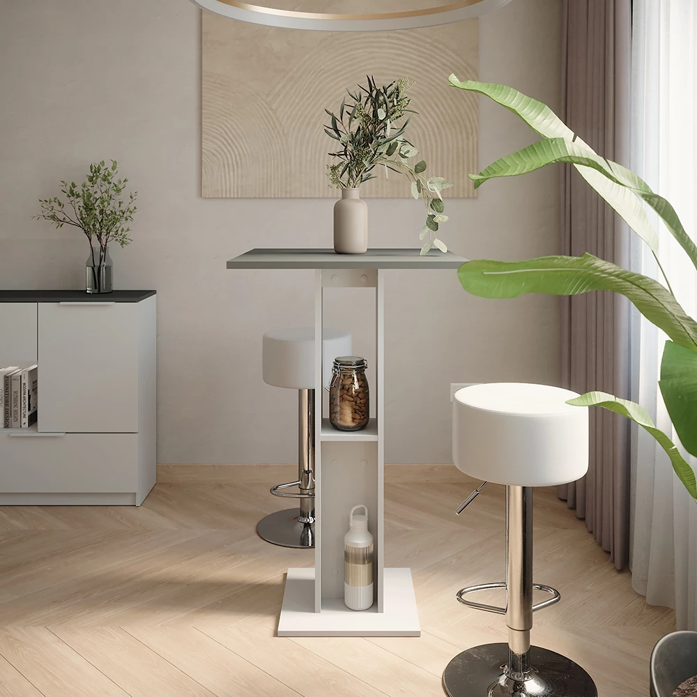 Bartisch-Set in Weiß/Anthrazit auf weißem Hintergrund