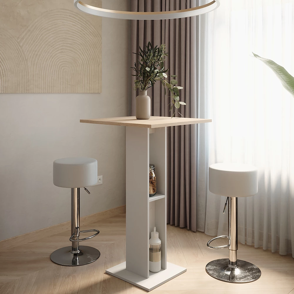 Close-up van Bartafel set in Wit/Sonoma, met textuur/details