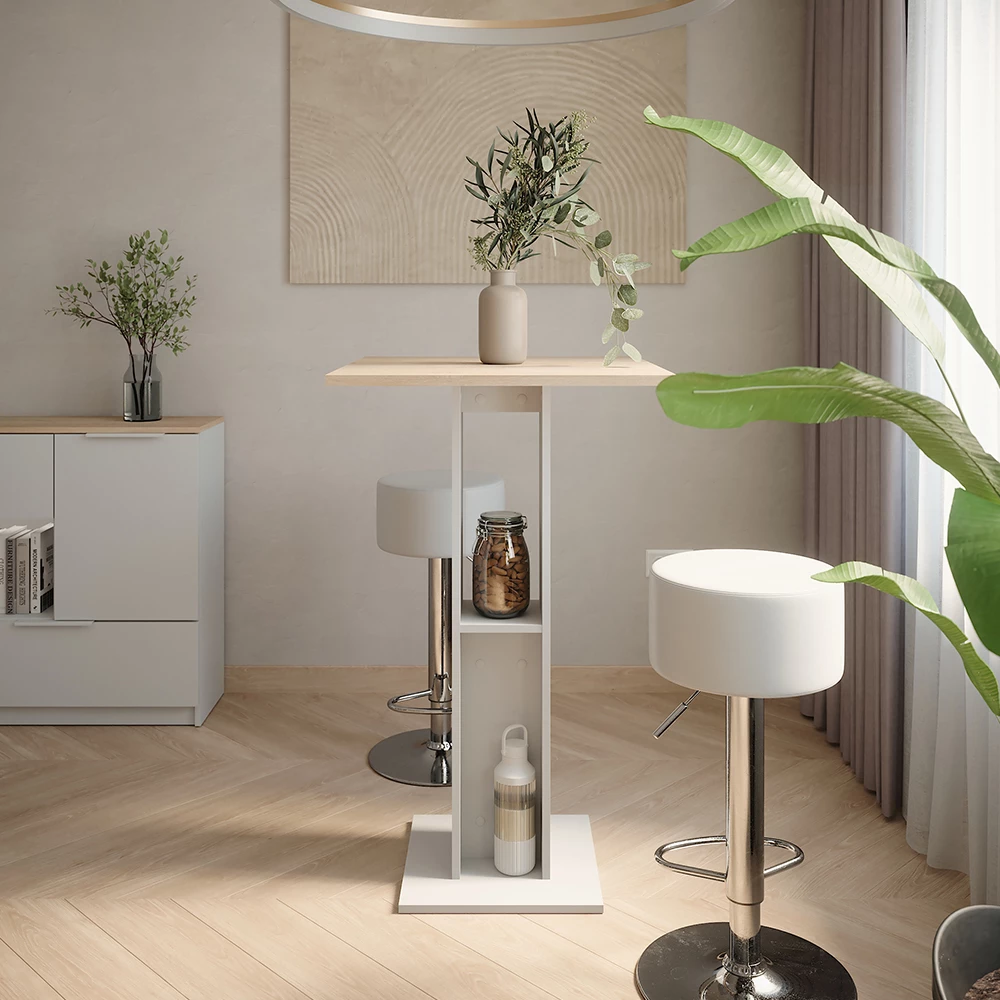 Bartafel set in Wit/Sonoma, getoond in een sfeervolle omgeving met decoratie