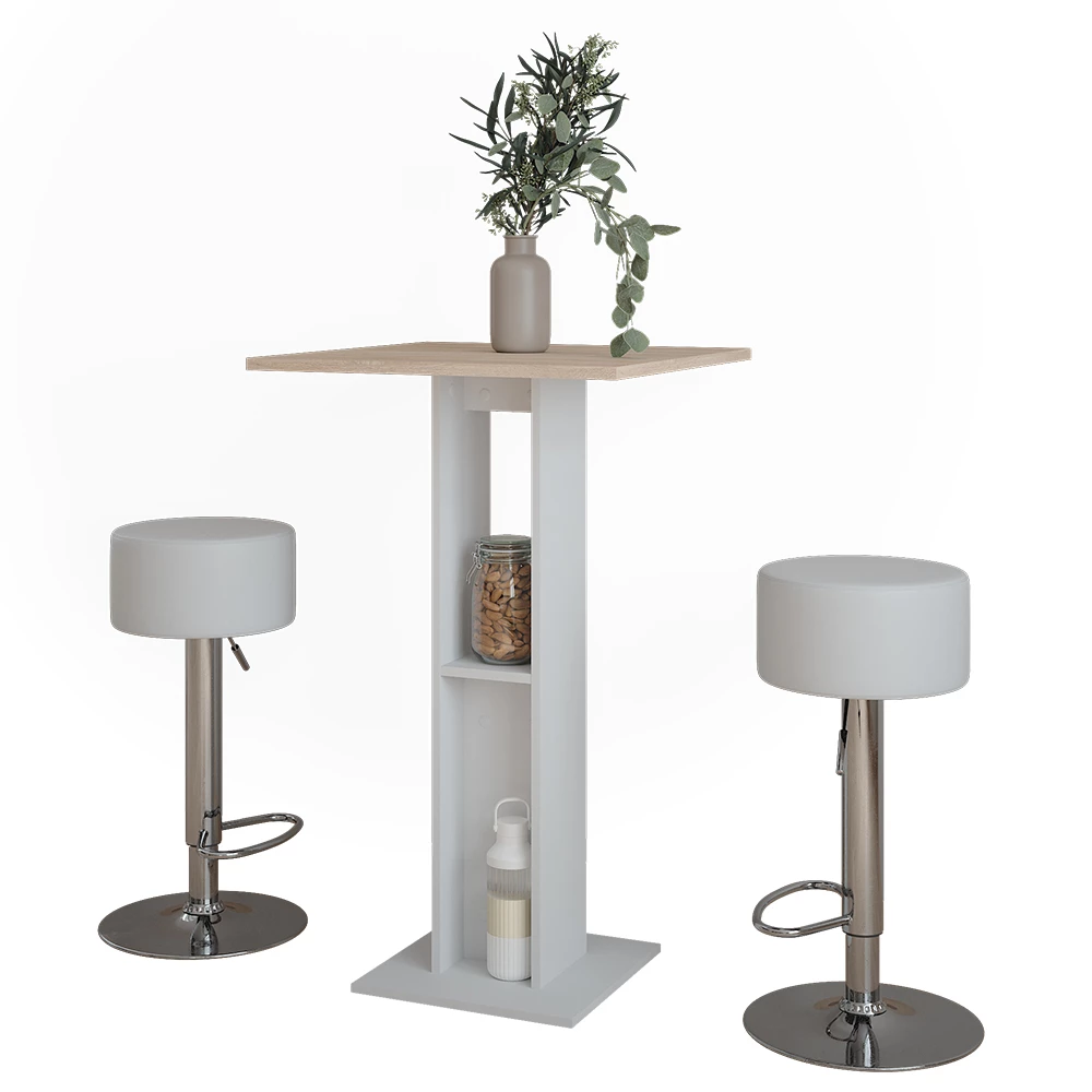 Bartafel set in Wit/Sonoma op een witte achtergrond met decoratieve elementen