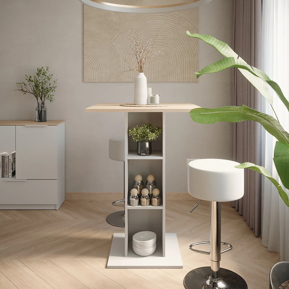 Bartisch-Set in Weiß/Sonoma auf weißem Hintergrund