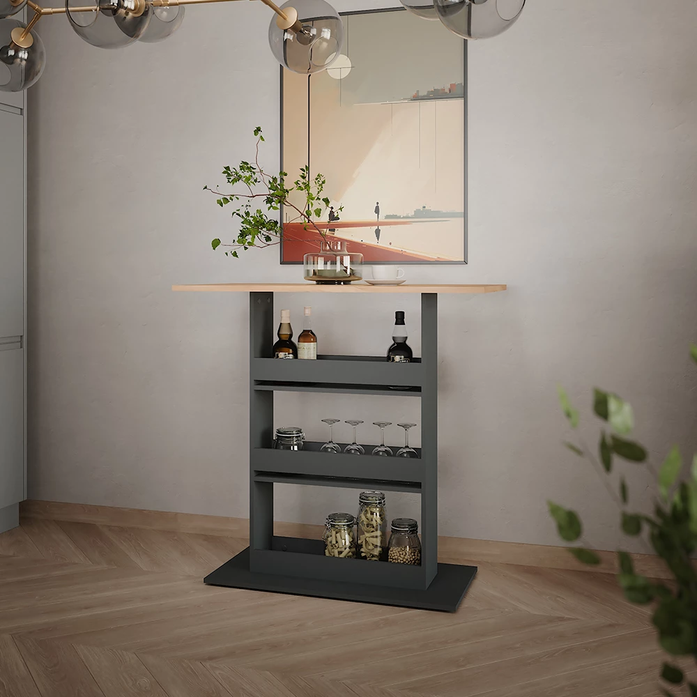 Bartisch in Goldkraft Eiche/Anthrazit auf weißem Hintergrund