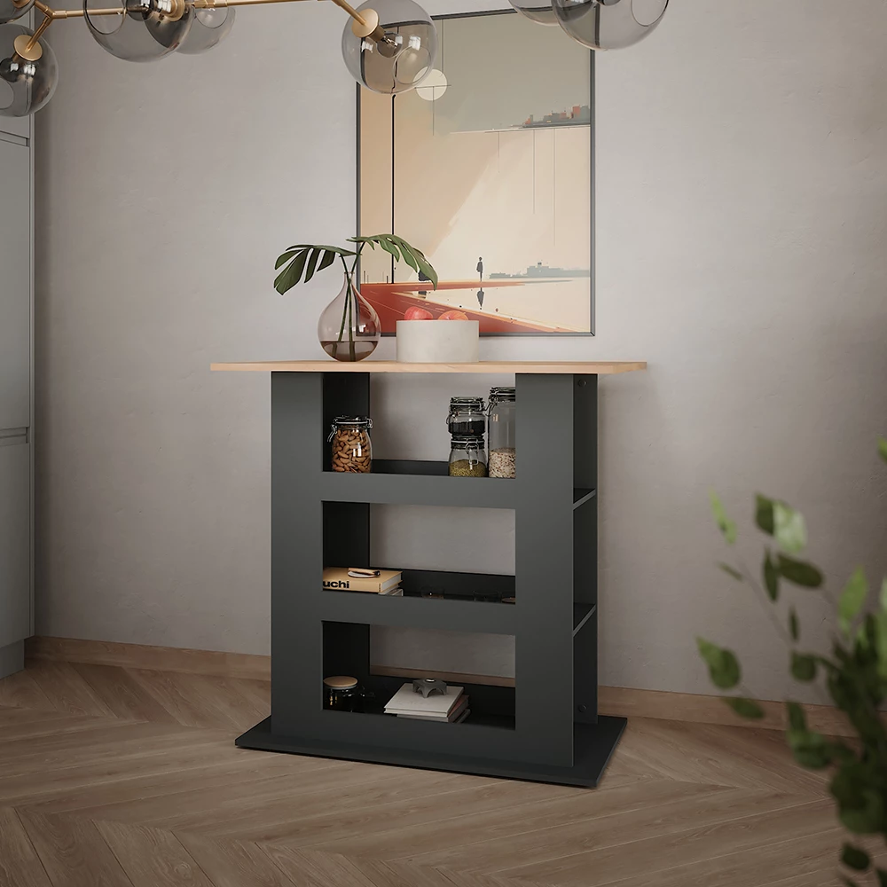 Bartisch in Goldkraft Eiche/Anthrazit auf weißem Hintergrund