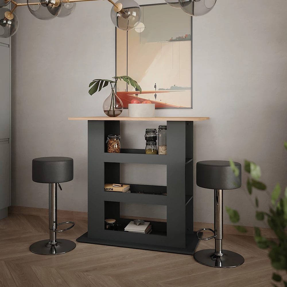Bartisch-Set in Goldkraft Eiche/Anthrazit auf weißem Hintergrund
