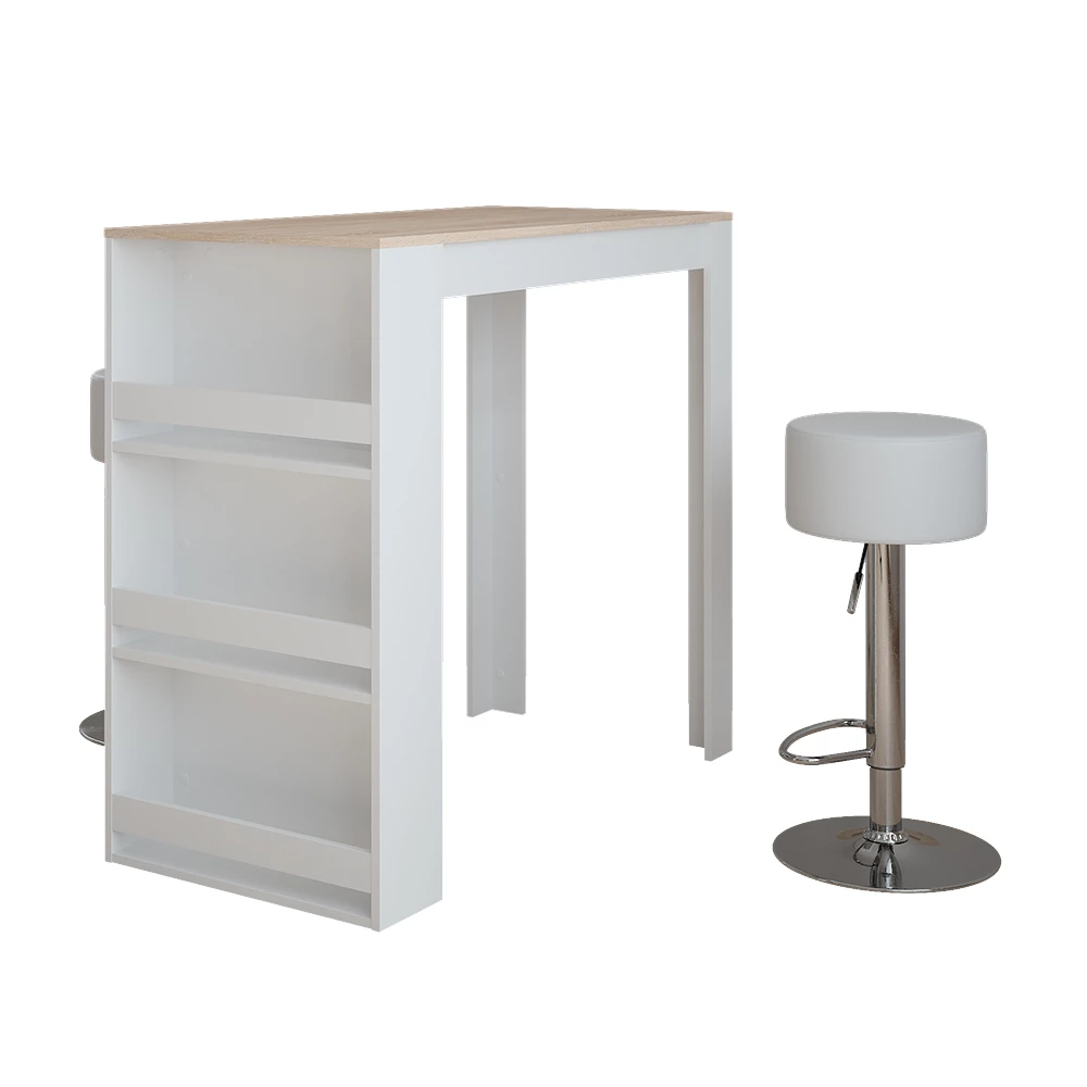 Bartisch-Set in Weiß/Sonoma auf weißem Hintergrund