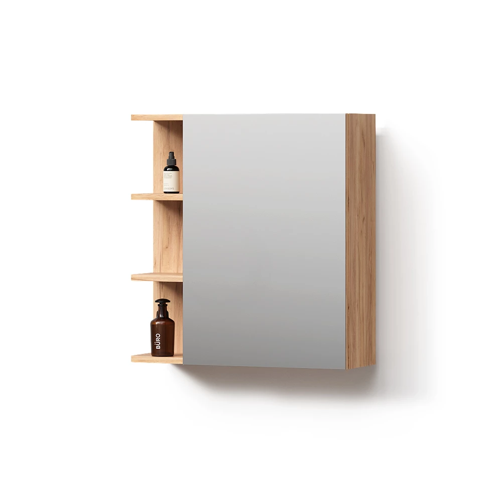 Spiegelschrank in Goldkraft Eiche auf weißem Hintergrund