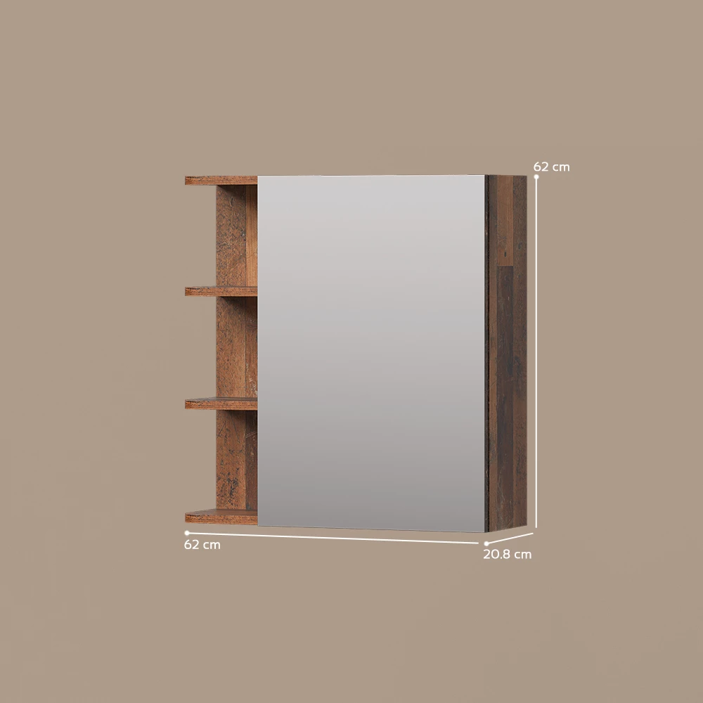 Spiegelschrank in Oldstyle auf weißem Hintergrund mit sichtbaren Maßen