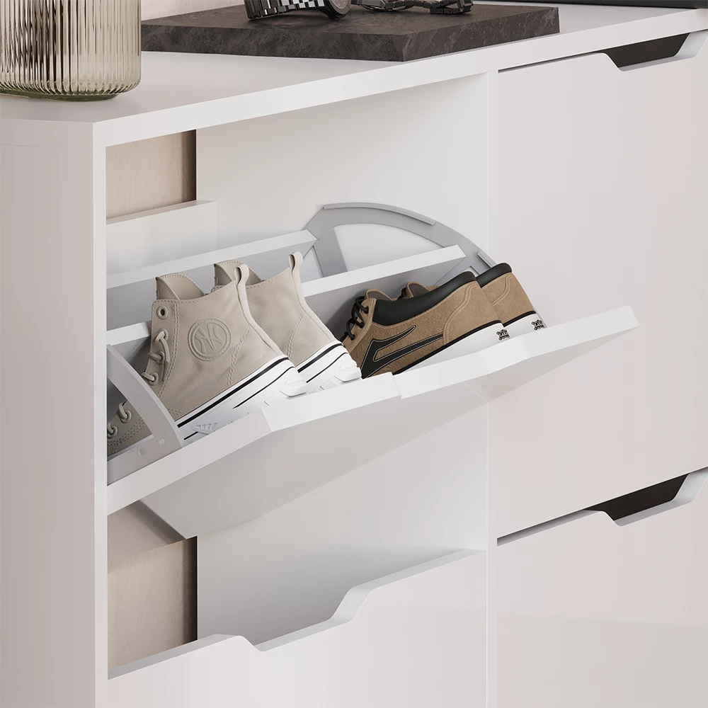 Nærbillede af Skotipper i farven Hvid/hvid højglans, der viser struktur/detaljer