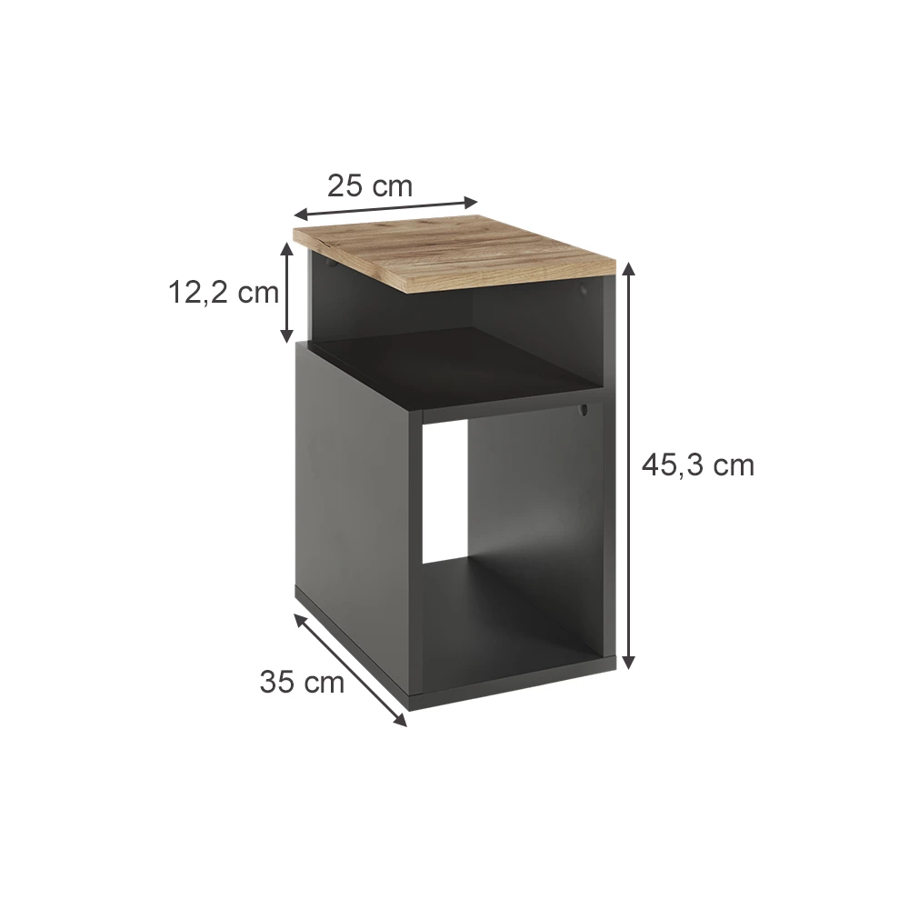 Table de nuit en Anthracite/chêne doré sur fond blanc