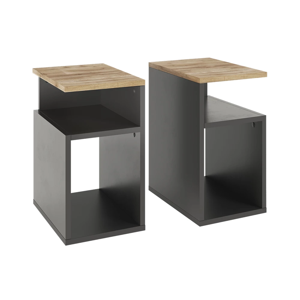 Table de nuit en Anthracite/chêne doré sur fond blanc