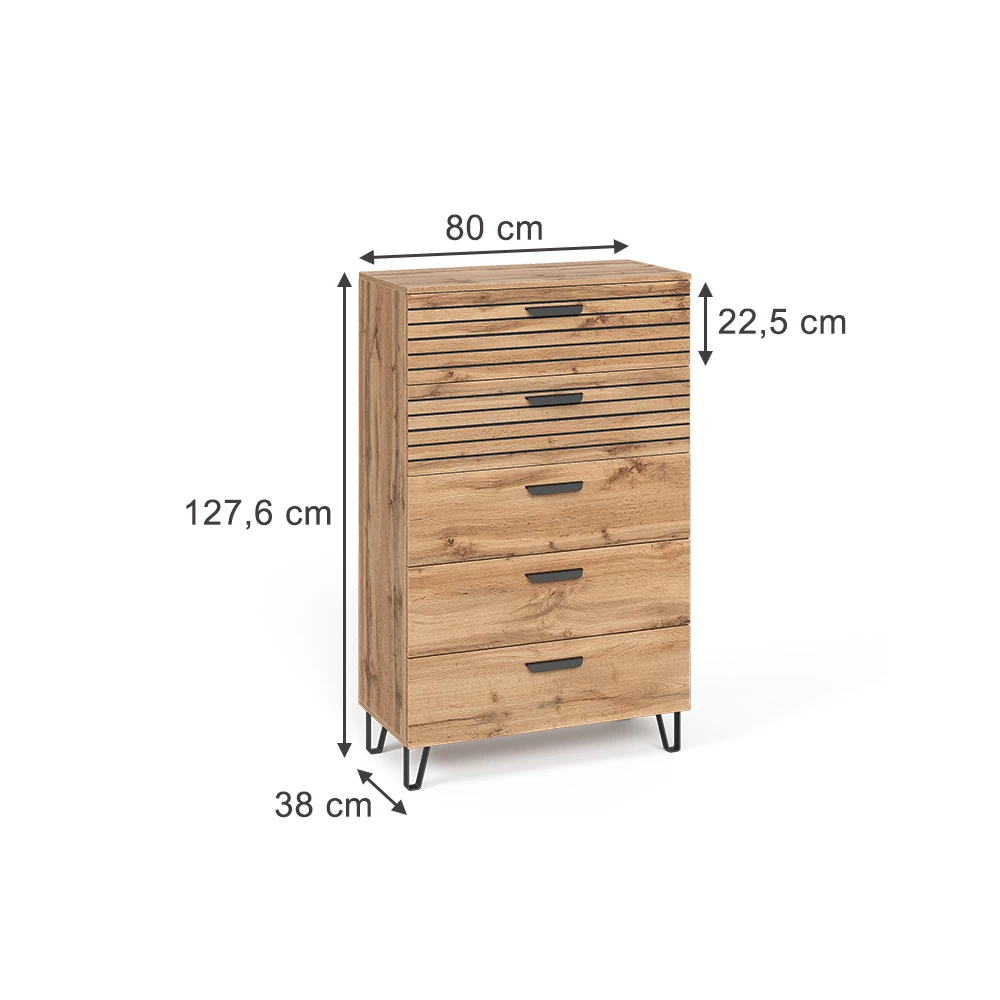 Dressoir in Eiken Wotan op een witte achtergrond
