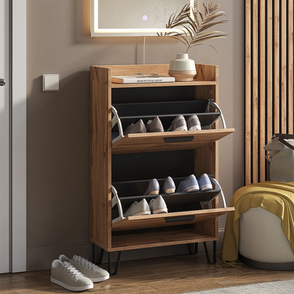 Nærbillede af Skotøjsæske i farven Wotan af eg, der viser design og overfladedetaljer