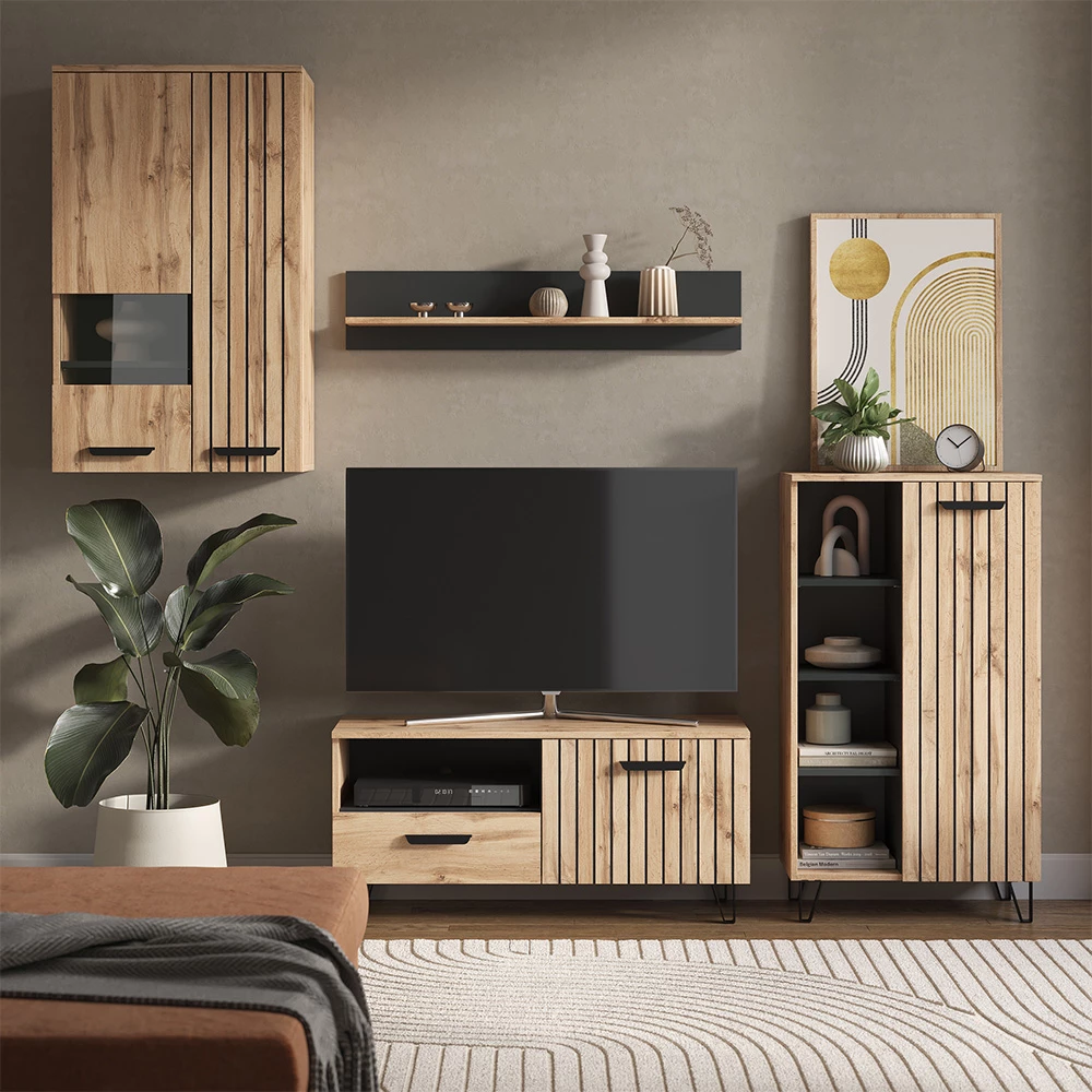 Skotøjsæske Amber Wotan af eg 62 x 130 cm med 3 rum Vicco