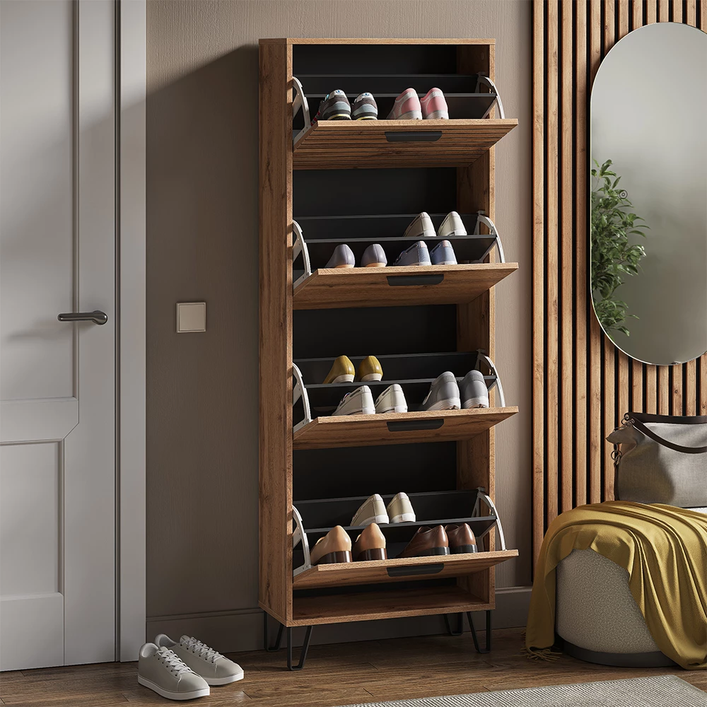 Nærbillede af Skotøjsæske i farven Wotan af eg, der viser design og overfladedetaljer