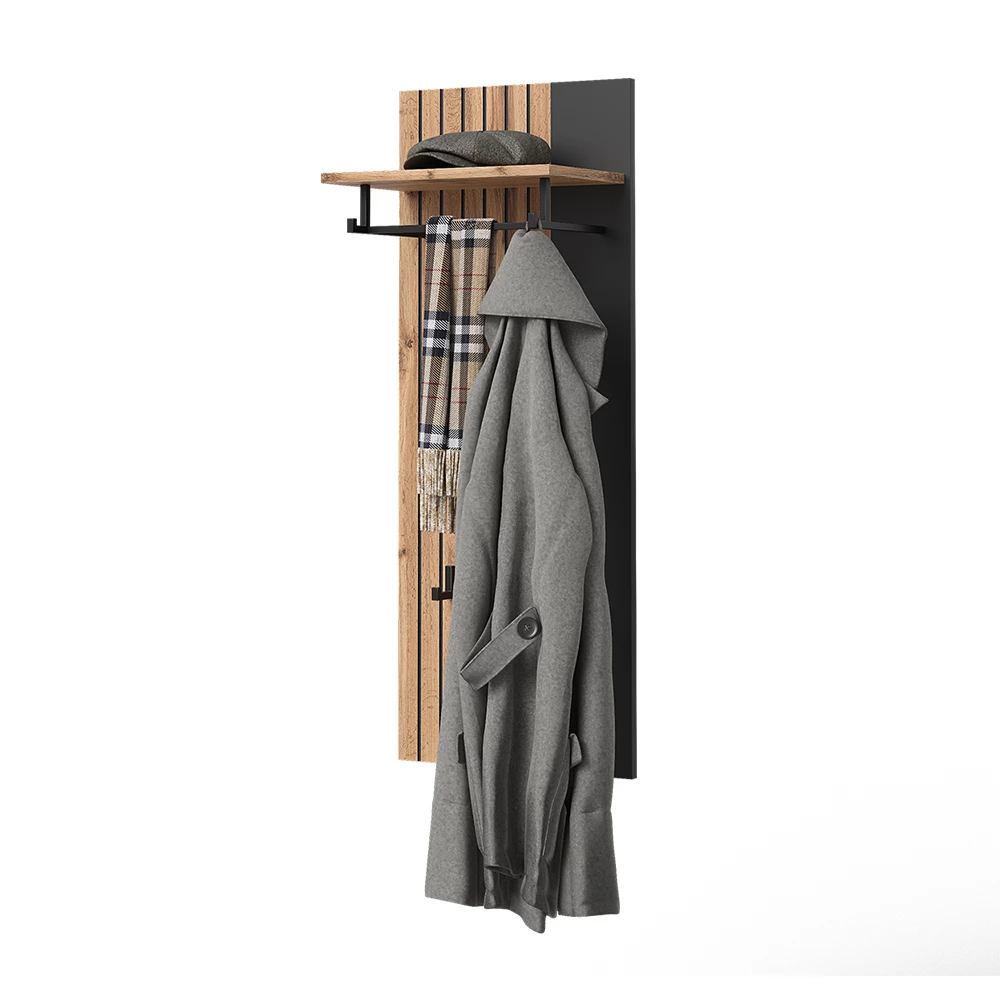 Wandkapstok in Eiken Wotan op een witte achtergrond met decoratieve elementen