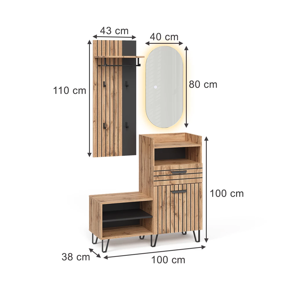Garderobe in Eiken Wotan op een witte achtergrond