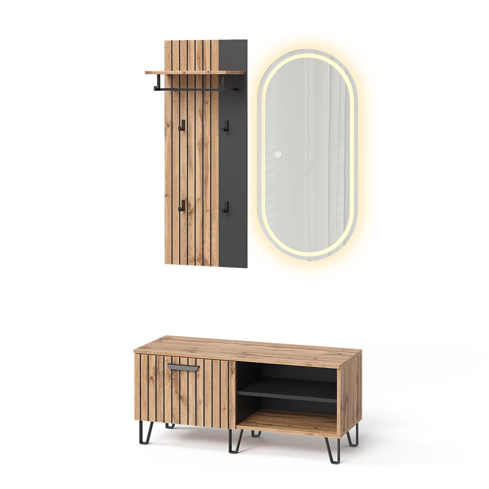 Garderobe in Eiken Wotan op een witte achtergrond