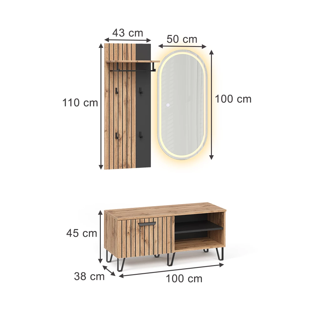 Garderobe in Eiken Wotan op een witte achtergrond