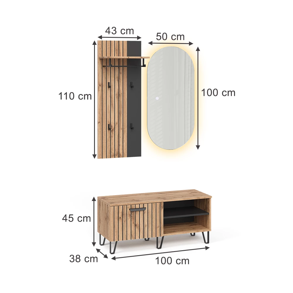 Garderobe in Eiken Wotan op een witte achtergrond