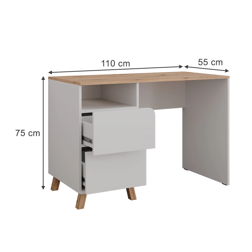 Kaptafel in Wit/Kunstnijverheid op een witte achtergrond met zichtbare afmetingen