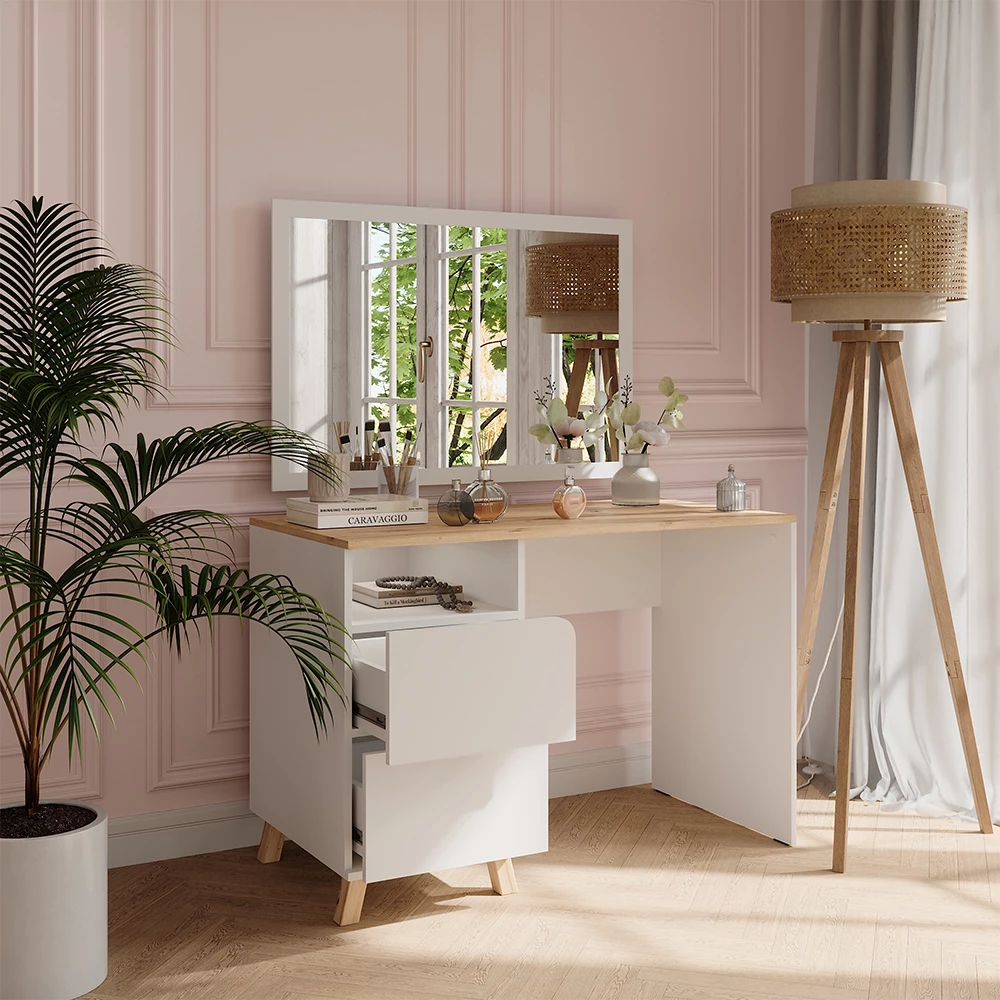 Vicco Kaptafel Wit/Kunstnijverheid 110 cm met laden, Karen