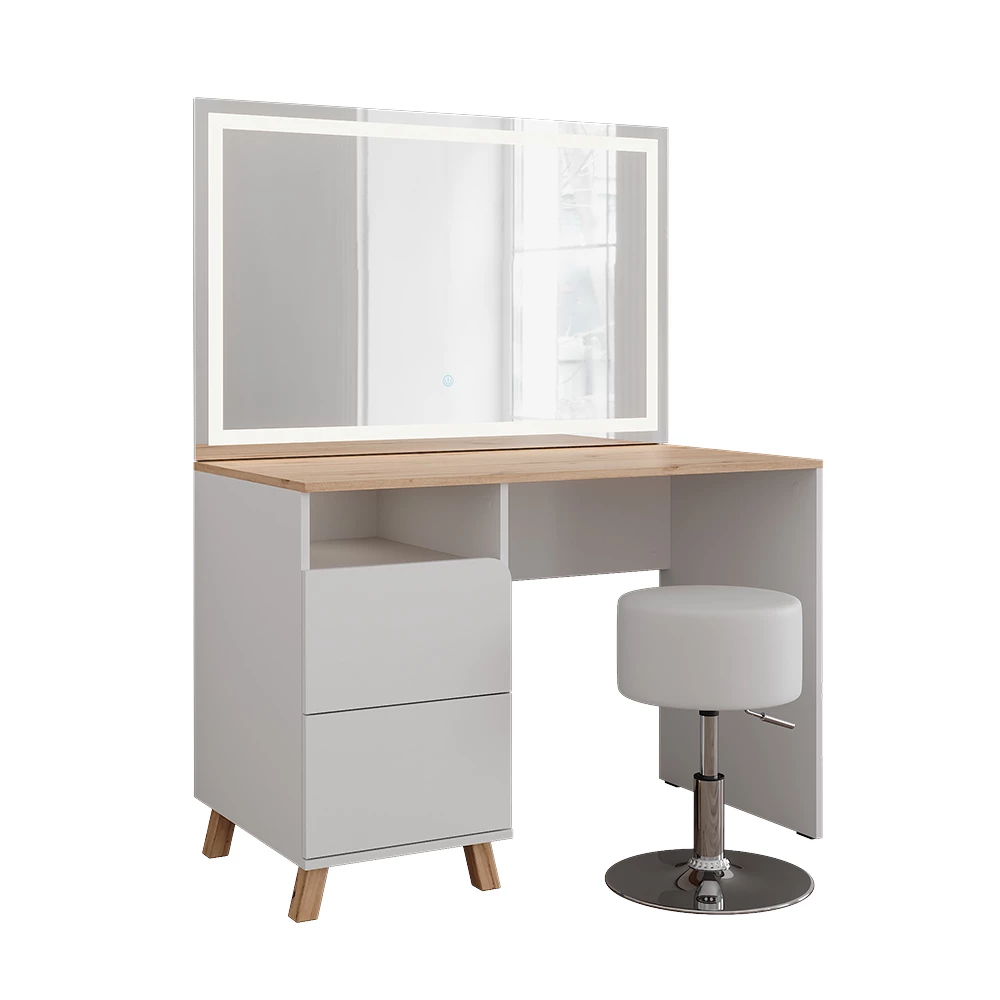 Kaptafel set met kruk in Wit/Kunstnijverheid op een witte achtergrond