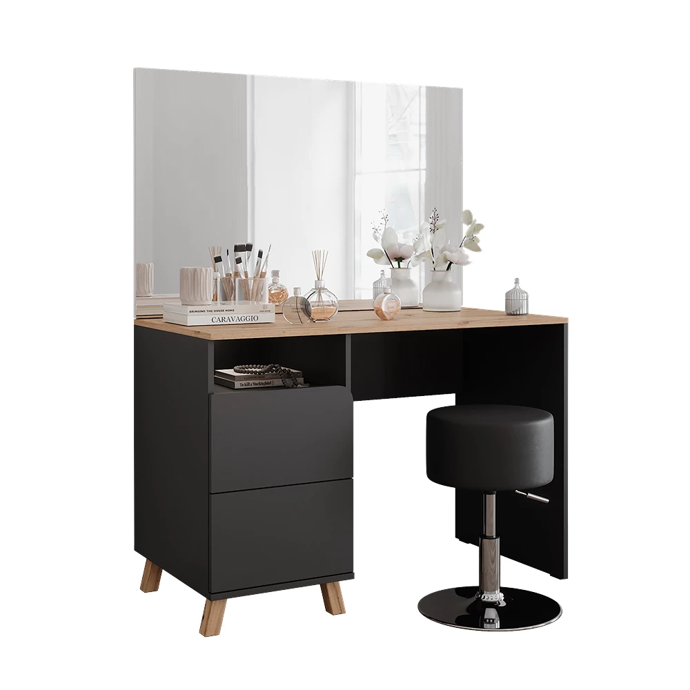 Kaptafel in Antraciet/Artisan op een witte achtergrond met decoratieve elementen
