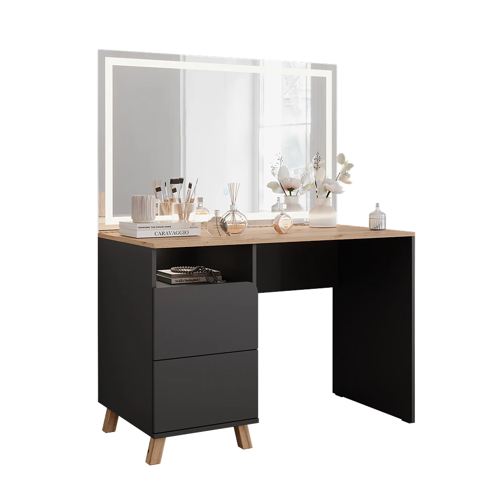 Kaptafel in Antraciet/Artisan op een witte achtergrond met decoratieve elementen