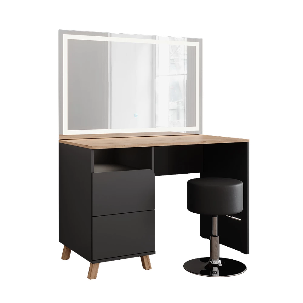 Kaptafel set met kruk in Antraciet/Artisan op een witte achtergrond