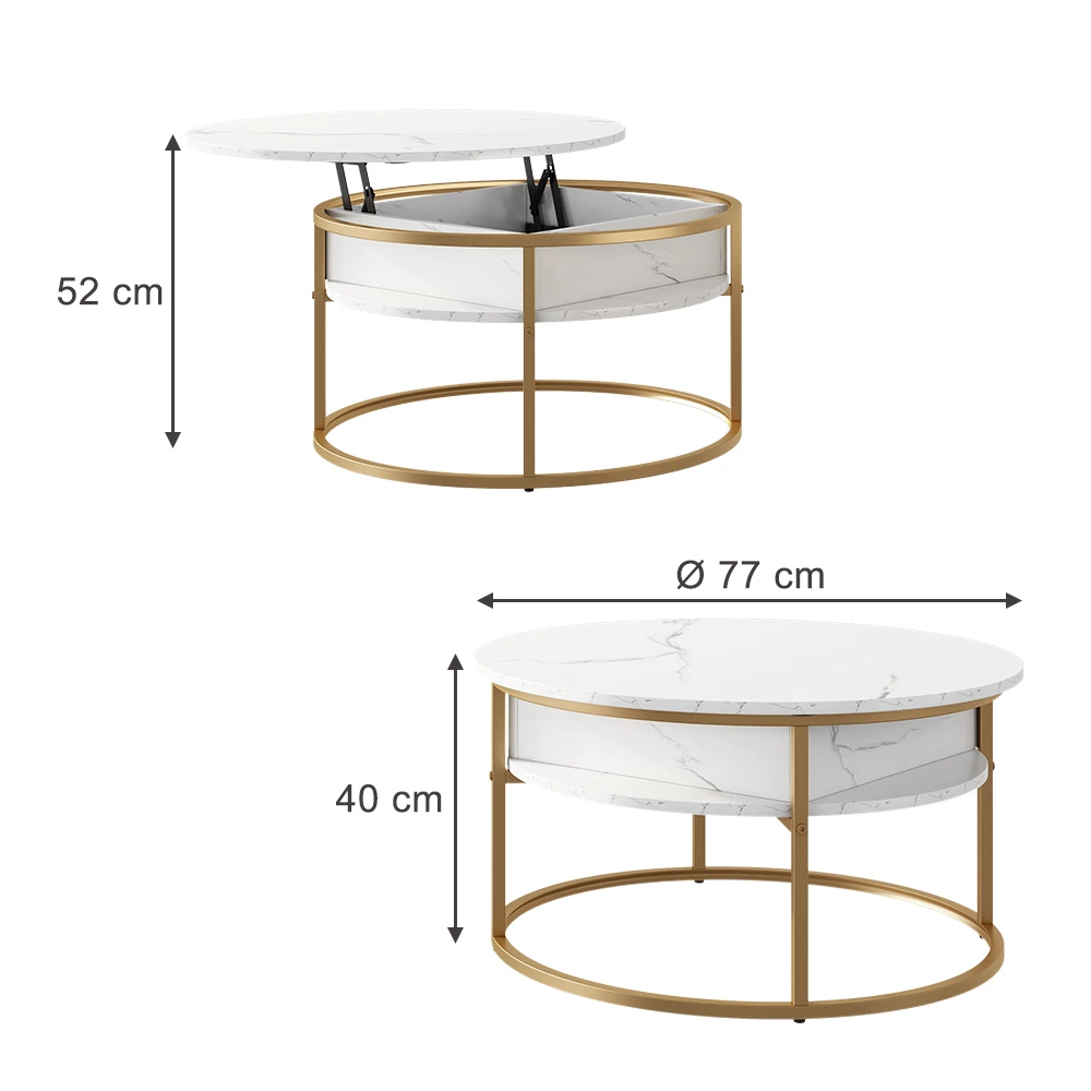 Couchtisch in Marmor-Weiß/Gold auf weißem Hintergrund