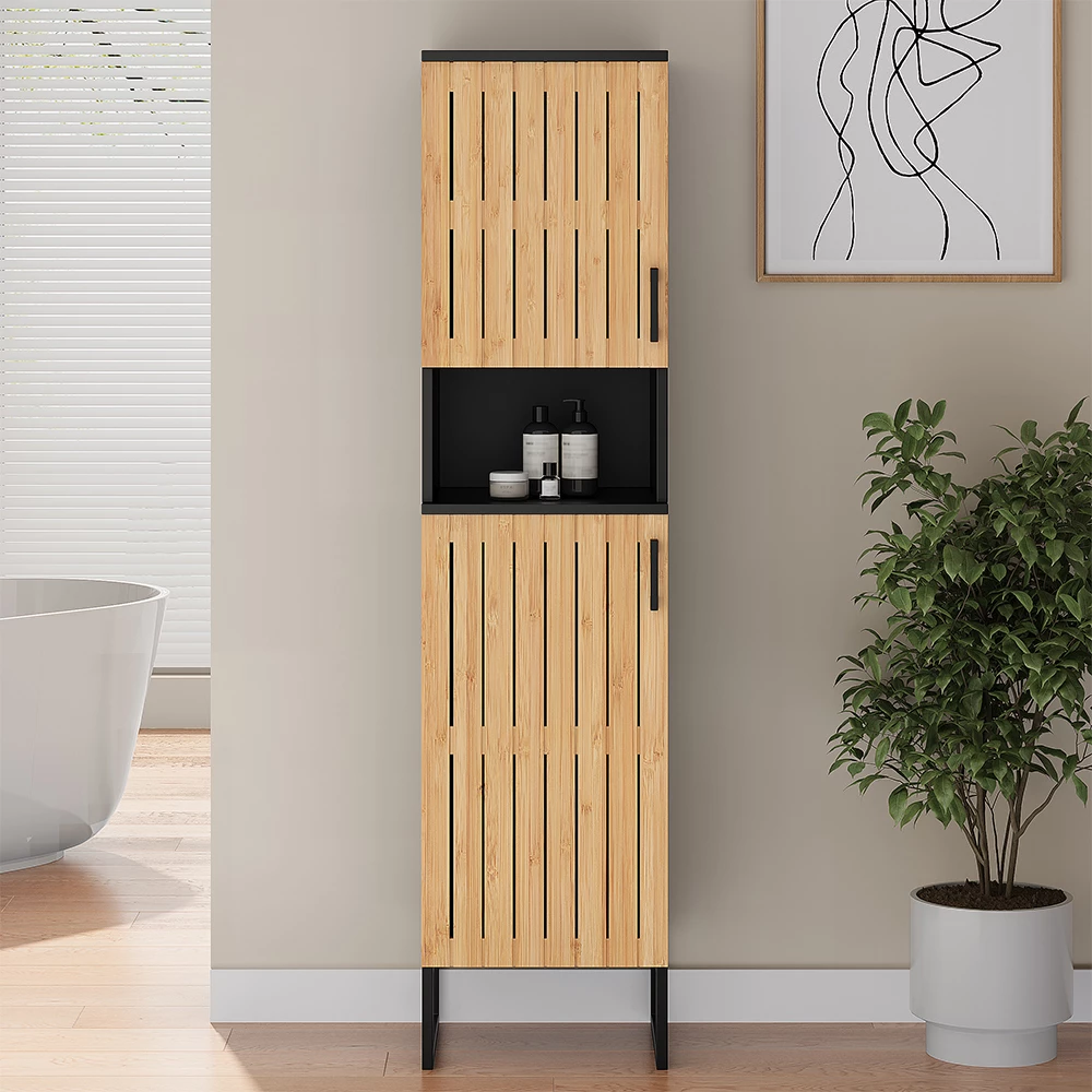 Close-up van Badkamermeubel in Bamboe, met ontwerp- en oppervlakte-details