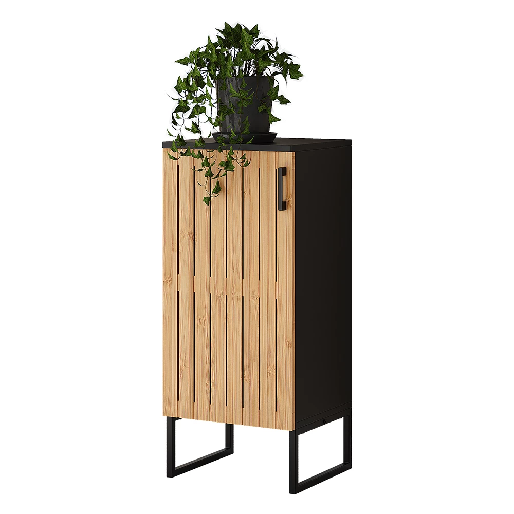 Armoire Midischrank en Bambou sur fond blanc avec des éléments décoratifs