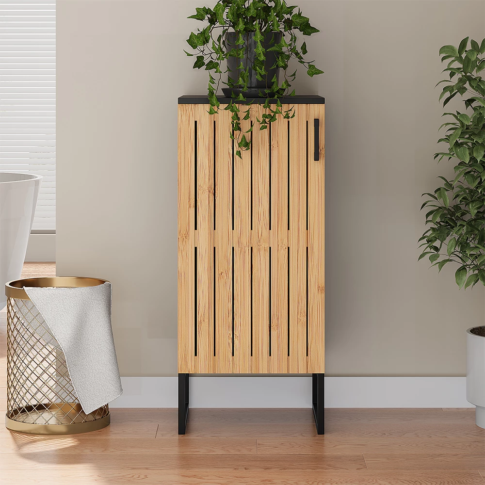 Gros plan de Armoire Midischrank en Bambou, montrant le design et les détails de surface