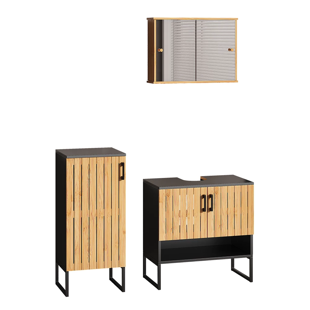 Set di mobili da bagno in Bambù su sfondo bianco
