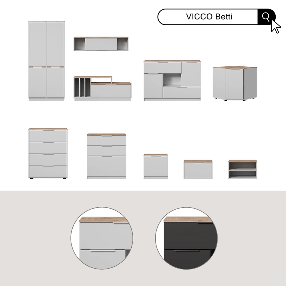 Vicco arkivskåp "Betti", vit/Sonoma, 82 x 179 cm med 6 hyllplan