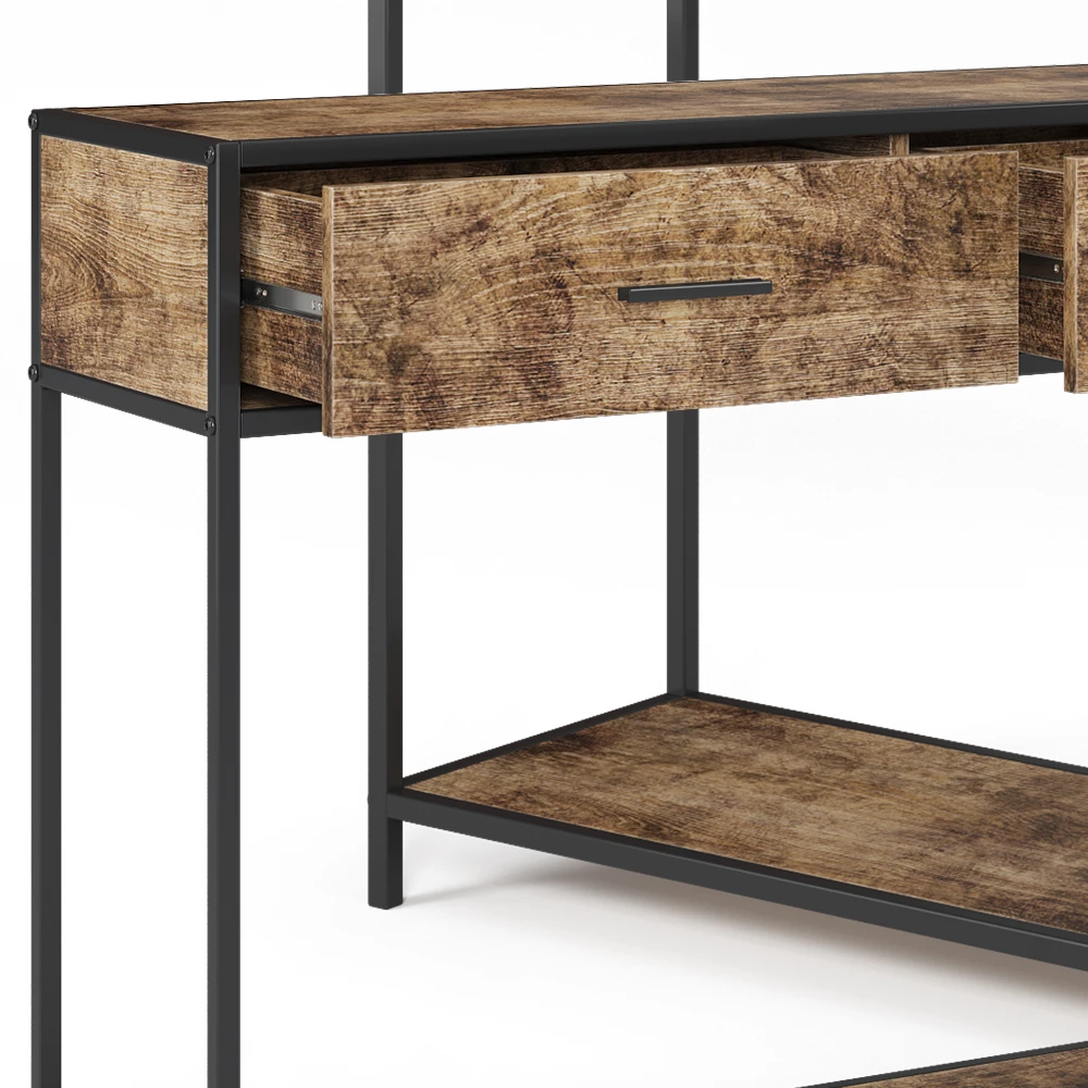 Nahaufnahme von Konsolentisch in Antikholz, zeigt Design- und Oberflächendetails