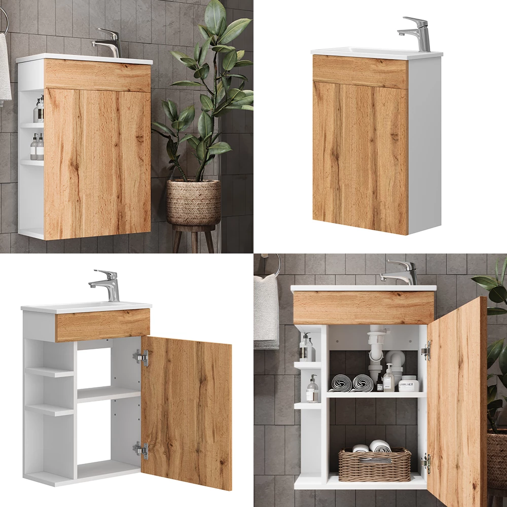 Vicco Badmöbel-Set Goldkraft Eiche 2 Teile, mit Waschbecken, Amadeo
