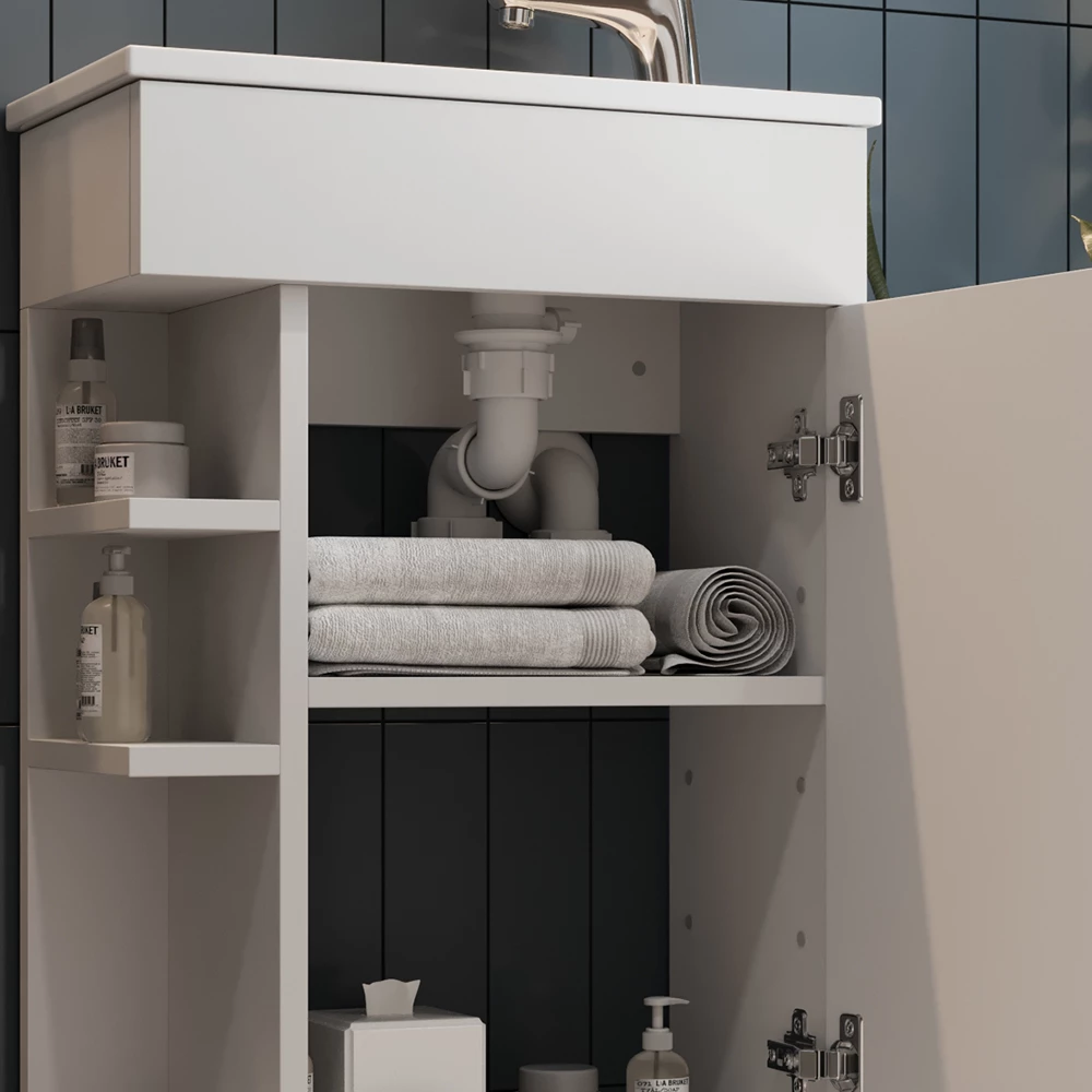 Close-up of Set mobilier baie in Alb, showing texture/details