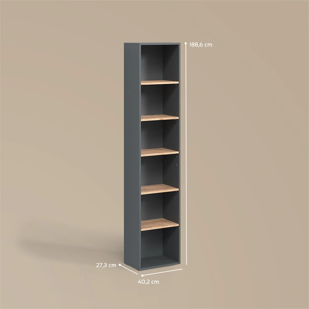 Badschrank in Anthrazit/Goldkraft Eiche auf weißem Hintergrund mit sichtbaren Maßen