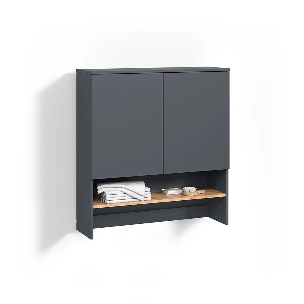 Waschmaschinenschrank in Anthrazit/Goldkraft Eiche auf weißem Hintergrund