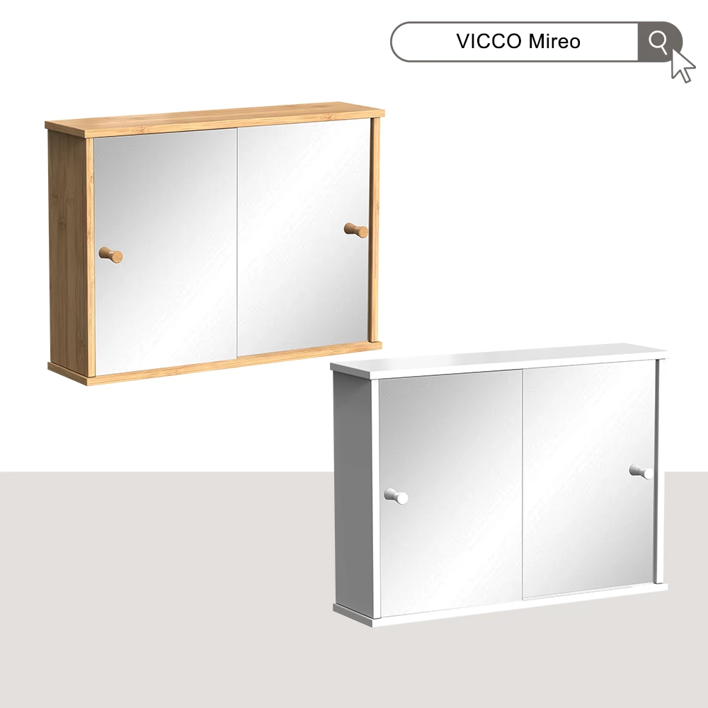 Vicco Mobile a specchio per il bagno Bianco 55 x 40 cm con 2 porte scorrevoli, Mireo