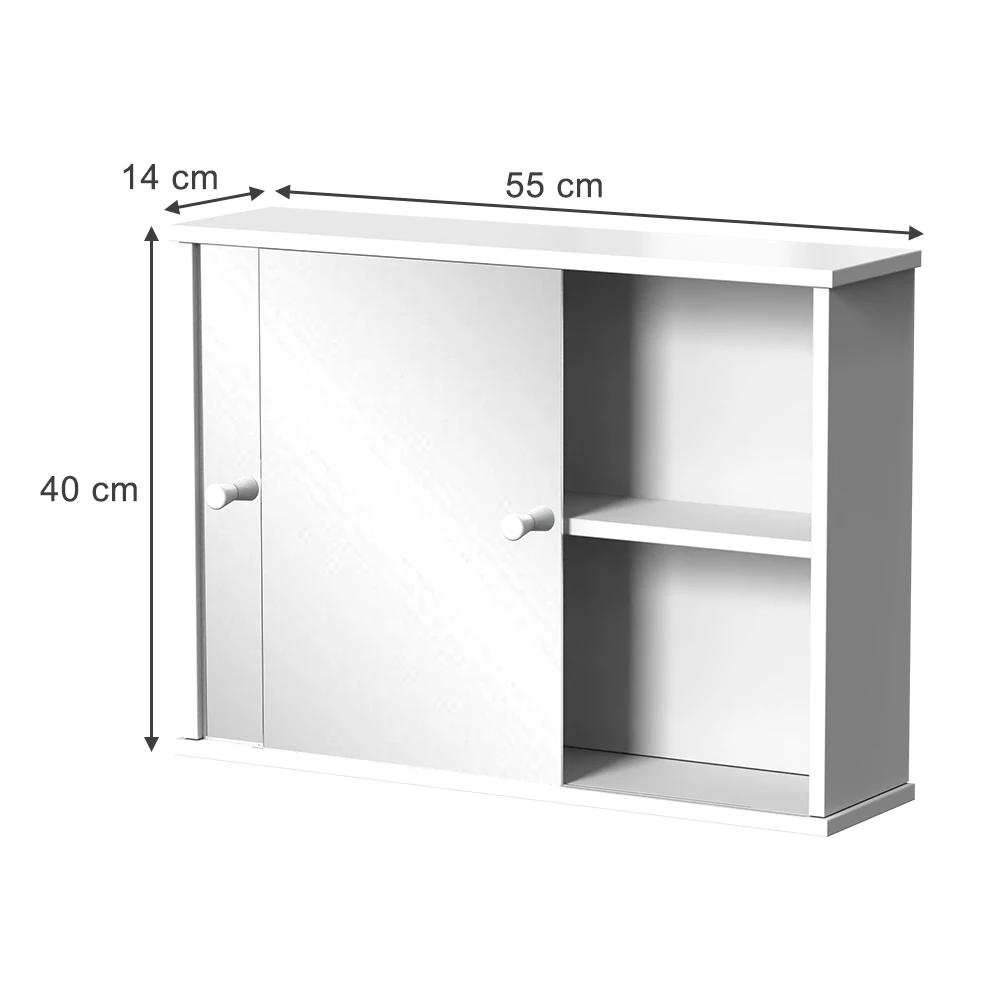 Mobile a specchio per il bagno in Bianco su sfondo bianco con dimensioni visibili