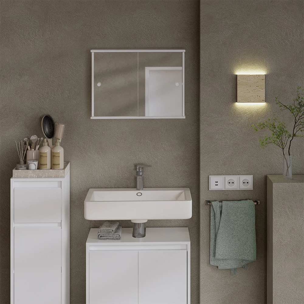 Vicco Mobile a specchio per il bagno Bianco 55 x 40 cm con 2 porte scorrevoli, Mireo